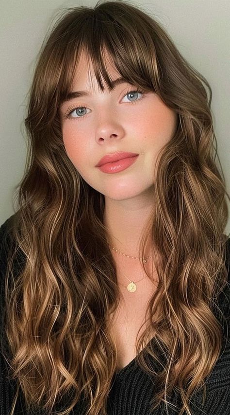 Chestnut Waves with Soft Bangs, fall hair color idea, Autumn-Inspired Hair Shades Cool Blonde Highlights, Hair Color Idea, Soft Bangs, Gorgeous Hair Color, Autumn Inspired, Beautiful Hair Color, Trendy Hair Color, Hair Shades, Chestnut Brown