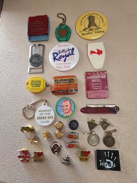 Vintage collectibles - money clips, lapel pins, etc. - see list Game Logos, Inner Landscape, Collage Elements, Antique Booth, Retro Items, Fall 24, Money Clips, Promotional Items, Birthday Wishlist