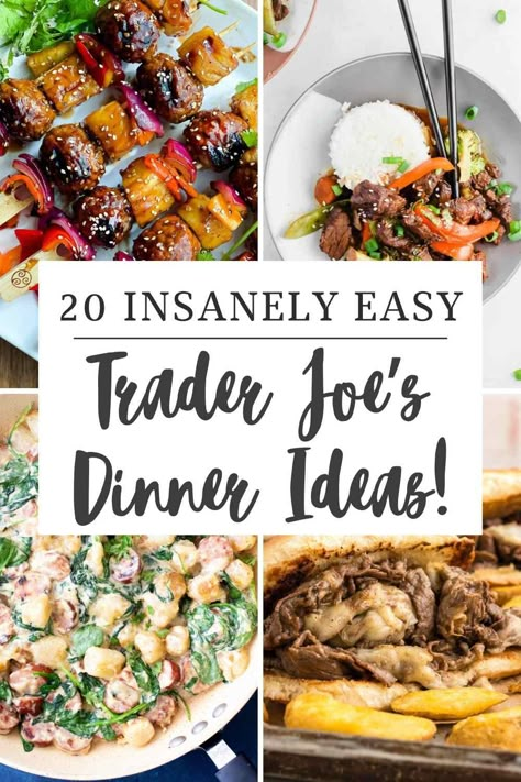 Need some easy meals to prepare? Here are 20 EASY Trader Joe's recipe ideas that will have a delicious meal on your table in no time. Trader Joe’s Cheap Meals, Trader Joes Budget Meal Plan, Trader Joes Meals For Two, Trader Joe’s Dinner Easy, Crockpot Recipes Trader Joes, Trader Joe’s Recipes Summer, Trader Joes Summer Recipes, Trader Joe’s Easy Recipes, Easy Healthy Meals Trader Joes