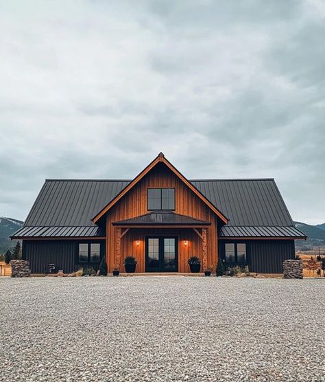 Brown Metal Roof, Black Barndo, Horse Barn Designs, Rivers Edge, Black Farmhouse, Black Barn, Cedar Homes, Copper Roof, Metal House