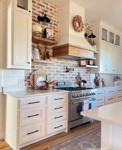 Real Posts, Brick Kitchen Backsplash, Brick Backsplash Kitchen, Instagram Posting, Brick Kitchen, Brick Backsplash, Kitchen Colour Schemes, New House - Kitchen, Farmhouse Kitchen Design