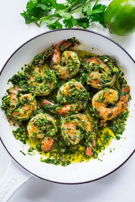 Holiday Seafood Recipes, Chimichurri Shrimp, Seared Shrimp, Chimichurri Recipe, Shrimp And Rice, Sustainable Seafood, Chimichurri Sauce, Shrimp Recipe, Reduce Food Waste