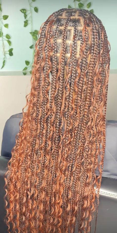 Half Braids Curly Hair, Colour 30 Boho Braids, Honey Brown Knotless Braids Boho, Copper Goddess Braids, Knotless Box Braids Brown, Plain Braids, Brown Boho Knotless Braids, Braids Honey Blonde, Brown Boho Braids