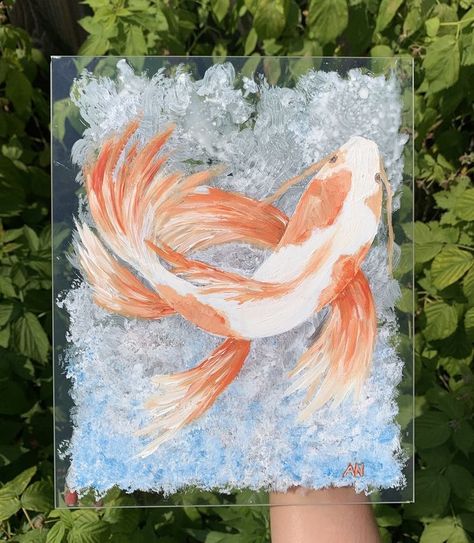 Fish Glass Painting, Glass Painting Acrylic, Fish Glass Art, Koi Fish Acrylic Painting, Koi Fish Acrylic, Acrylic Glass Painting, Fish Acrylic Painting, Fish Acrylic, Sketch Tutorial