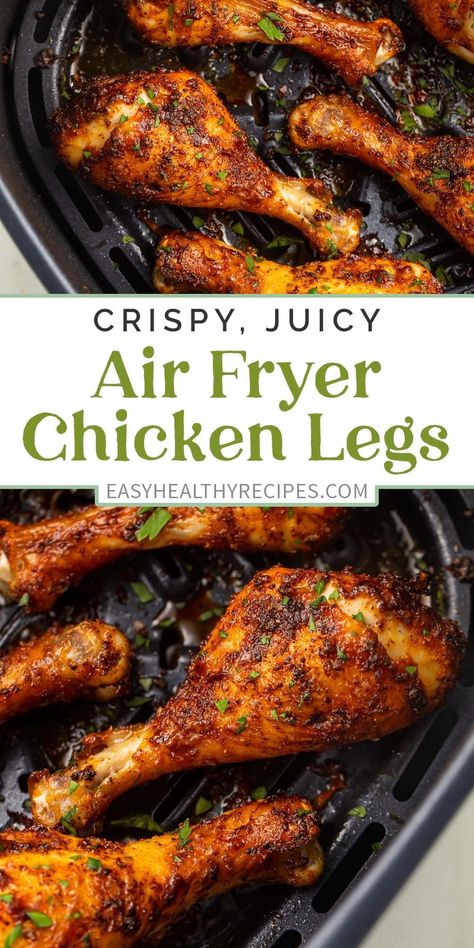 What if I told you there's a way to get deliciously crispy chicken drumsticks without any breading or batter and with very little oil? This recipe for air fryer chicken legs gives you exactly that! Seasoned with a simple blend of spices, this quick and easy recipe will be favorite in your house! Chicken Legs Air Fryer, Chicken Legs Recipes, Crispy Air Fryer Chicken, Fried Chicken Drumsticks, Fried Chicken Legs, Chicken Leg Recipes, Drumstick Recipes, Chicken Drumstick Recipes, Chicken Drumsticks