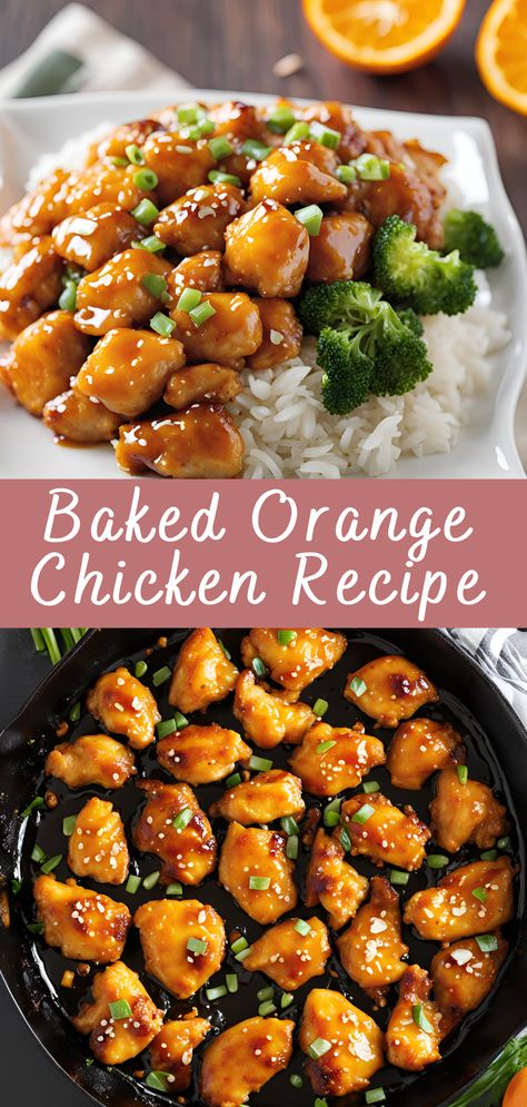 Baked Orange Chicken Recipe | Cheff Recipes Healthier Orange Chicken, Sheet Pan Orange Chicken, Orange Baked Chicken, Oven Orange Chicken, Easy Orange Chicken 3 Ingredients, Orange Chicken Recipe With Marmalade, Simple Orange Chicken Recipe, Orange Chicken Thigh Recipe, How To Make Orange Chicken