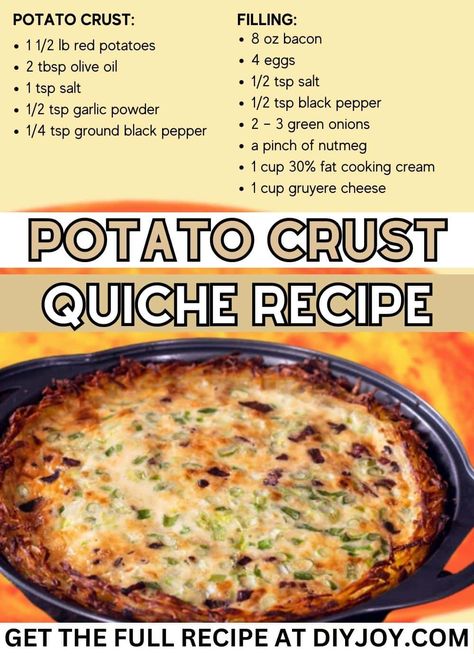 Potato Crust Quiche Recipes, Savory Potato Recipes, Quiche Recipes Potato Crust, Goat Cheese Quiche With Potato Crust, Potato Crusted Quiche, Quiche With Potato Crust, Potato Crust Quiche, No Crust Quiche, Hash Brown Crust Quiche