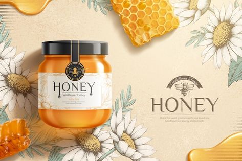 Honey Ads, Honey Puffs, Honey Logo, Honey Label, Honey Packaging, Wildflower Honey, Honey Design, Creative Packaging, Energy Sources