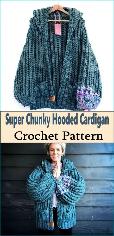 Simple Stitches: Crochet Your Own Hoodie Hoodie Cardigan Crochet Pattern, Hooded Chunky Cardigan Pattern, Crochet Hoodie Cardigan, Crochet Jacket With Hood, Super Bulky Crochet Pattern Free, Crochet Clothes Sweaters & Cardigans, Crochet Chunky Hoodie, Baggy Crochet Cardigan, Crochet Wool Cardigan