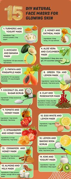 Skin Care At Home Remedies, Diy Facial At Home Face Masks, How To Make Home Made Face Masks, Face Mask Ingredients Natural, Vegan Face Mask Diy, Skincare With Natural Ingredients, Skincare Routine Natural Ingredients, Recipe For Glowing Skin, Natural Face Remedies