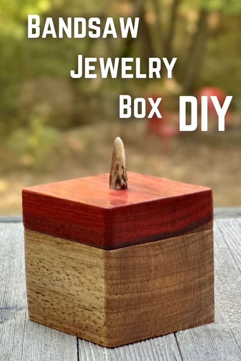 Check out my YT video where I demonstrate how I made this wooden bandsaw jewelry box. The wood is Padauk with an antler tip on top. Bandsaw Projects Ideas, Bandsaw Box Ideas, Unique Wooden Boxes, Wood Box Design, Bandsaw Projects, Simple Woodworking Projects, Bandsaw Boxes, Deer Antler Decor, Custom Wooden Boxes