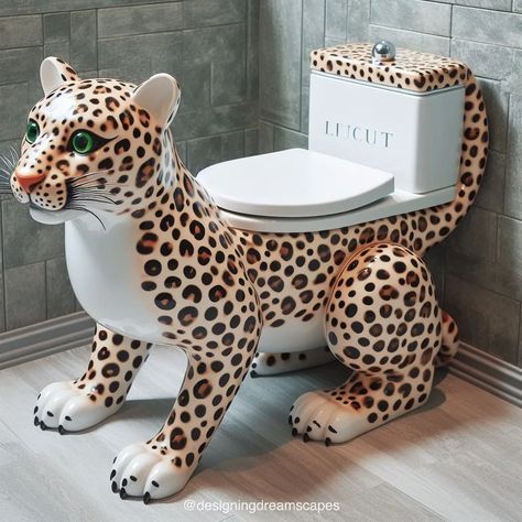 Fancy Toilets, Unusual Toilets, Crazy Bathrooms, Wild Panther, Cat Room Decor, Dubai Garden, Weird Furniture, Luxury Toilet, Dinosaur Room