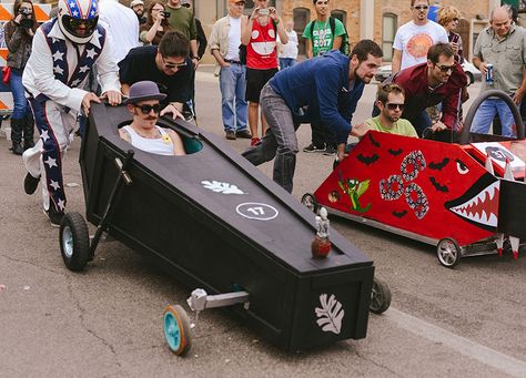 Coffin Soap Box Car Joy Oladokun, Soapbox Car, Soap Box Derby Cars, Soap Box Cars, Black Gardens, Amazing Inventions, Box Cars, Derby Car, Derby Cars