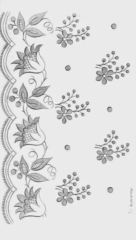 Redwork Embroidery, Floral Embroidery Patterns, Diy Embroidery Patterns, Border Embroidery Designs, Handmade Embroidery Designs, Border Embroidery, Pola Sulam, Embroidery Neck Designs, Embroidery Patterns Vintage