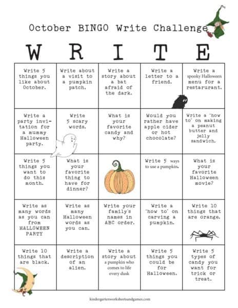 Looking for a fun way to get kids to practice writing in October? Check out this fun, free printable, October BINGO Write Challenge with a list of creative writing prompts for kindergarten, first grade, and 2nd grade students. These free Halloween writing prompts are perfect for engaging children to make writing fun! Fun Writing Prompts For Kindergarten, Halloween Ideas For Elementary School, October Half Term Activities, Writing Bingo Challenge, Fall Creative Writing Prompts, October Writing Activities, Fall Writing Prompts First Grade, Fall Writing Prompts For Kids, October Prompts 2023