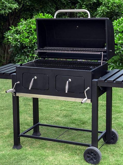 Extra Large Outdoor Barbecue Grill with 794 SQ.IN. Cooking Area, Dual-Zone Individual & Adjustable Charcoal Tray and Foldable Side Table, Black Foldable Side Table, Side Table Black, Outdoor Barbecue, Charcoal Bbq, Bbq Grills, Cooking Area, Table Black, Barbecue Grill, Extra Large