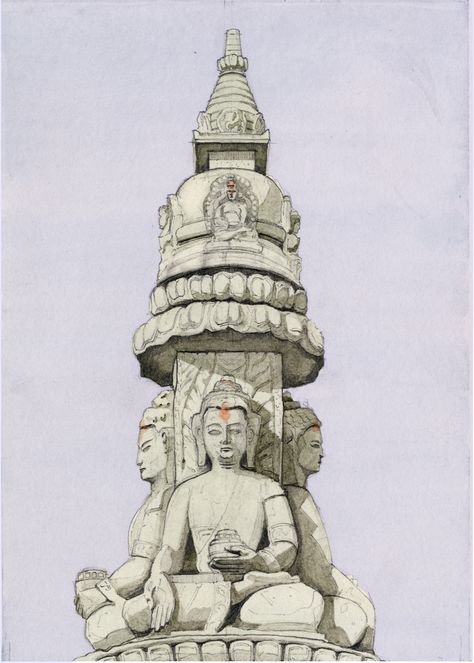 Nepal Sketch, Nepal Drawing, Buddha Architecture, Temple Drawing, Nepal Art, Buddha Temple, Buddha Art Painting, Lord Buddha, Hinduism Art