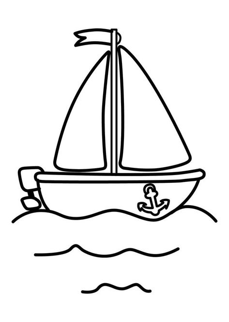 Simple Boat Coloring Sheet - Printable Boat Coloring Pages Ships Coloring Pages, Boat Coloring Page, Ship Coloring Pages, Boat Printable, Simple Boat, Boat Theme, Transportation For Kids, Boat Crafts, Boat Drawing