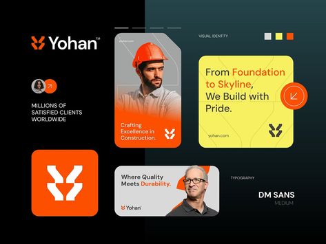 Yohan™ - Logo & Branding for Construction Company - Y - Pillars by Rahid Rehman (Nesar) on Dribbble Construction Branding Design, Construction Social Media Design, Construction Identity, Construction Company Branding, Insurance Branding, H Logo Design, Visual Identity Design Branding, Identity Card Design, Architecture Branding