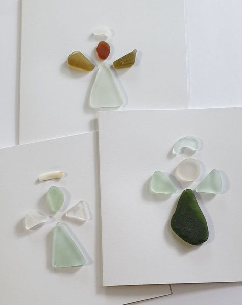 Christmas sea glass angels decorate these cards from Seapig Store's new range of Christmas cards for 2021.   Using sea glass collected from around the shores of Anglesey, by me and my family, the artist Sue from Tidal Hunter, then collaborates with us here at Seapig, to produce these beautiful and planet-friendly Christmas cards, and a gift that keeps giving so much pleasure is created, as each card can be framed, for a unique piece of art for the wall!   Made from 100% recycled card. Sea Glass Card, Glass Crafts Diy, Sea Glass Diy, Sea Glass Christmas, Sea Glass Artwork, Sea Glass Gifts, Sea Glass Art Diy, Sea Glass Art Projects, Beach Glass Crafts