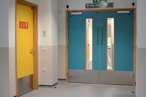 Hospital Design Architecture, Door Solutions, Healthcare Interior Design, Formica Laminate, Fire Rated Doors, Hospital Door, Wayfinding System, Linen Cupboard, Infection Control