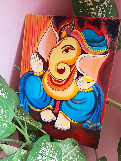 People Paintings Easy, Painting Ideas On Canvas Ganesh, Drawing By Pencil Color, Ganesh Art Paintings Abstract, Ganapati Canvas Painting, God Painting On Canvas, Canvas Painting Of Ganesha, Ganpati Bappa Painting On Canvas Art, Ganpati Abstract Painting