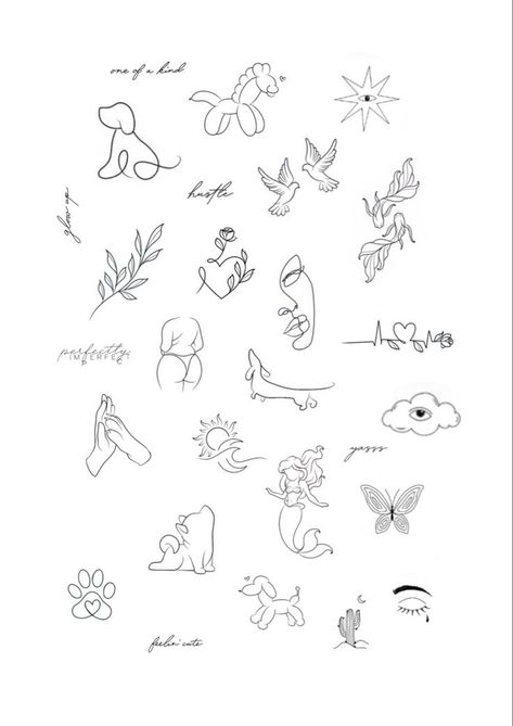 Minimalist Tattoo Flash Sheet, Simple Tattoos Fine Line, Tiny Tattoo Template, Mini Minimalist Tattoo, Tiny Tattoo Flash Sheet Simple, Flash Line Tattoo, Tiny Tattoos Flash, Minimalist Tattoo Designs For Women, Tiny Tattoo Sleeve Women