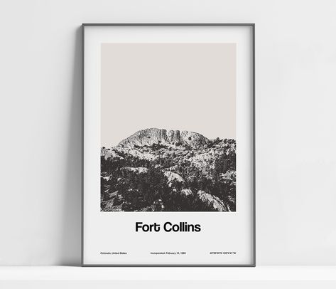 This is Fort Collins Colorado Poster, Fort Collins CO Print, Fort Collins Horsetooth Mountain Wall Art Minimalist Custom College Town Print by Artica Shown color: Pampas - Dune more minimalist posters with Colorado State: https://www.etsy.com/shop/byArtica/search?search_query=Colorado  Can't find favorite city or place you want? Make custom request. COLOR OPTION Look the color variations from the palettes showing in photos slide. Chose 'other from palettes' in Color option section. And write your favorite color combination in personalized section or in note to order. Not all possible color variations and palettes are displayed in this listing. But displayed our favorite color combinations for current item. You can see all other color variation and palettes in different listing. And write a Horsetooth Reservoir Fort Collins, Colorado Poster, Colorado Posters, Mountain Poster, Fort Collins Colorado, Minimalist Posters, College Town, Mountain Tattoo, Mountain Wall