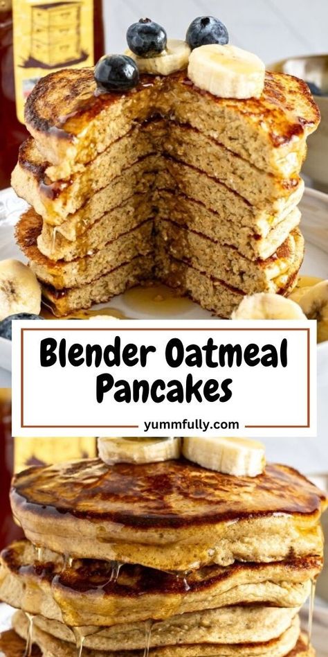 Start your day the right way with these nutrient-dense blender pancakes. These healthy, easy-to-prepare pancakes are great for busy mornings and will keep you satisfied well into the lunch hour. They are fluffy and by adding a ripe banana to the batter, you eliminate the need for sugar. Blender Oatmeal, Oatmeal Pancakes Recipe, Blender Pancakes, Homemade Blueberry Muffins, Pancake Calories, Cinnamon Honey, Banana And Egg, Lunch Hour, Oatmeal Pancakes