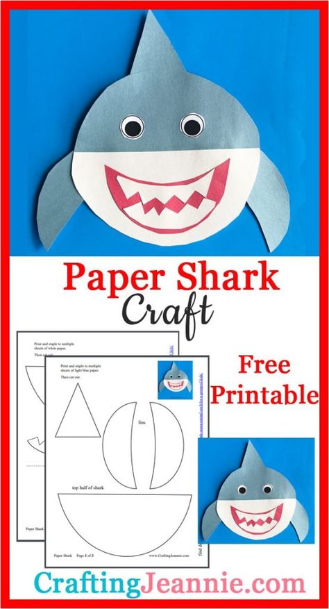 Get the Free Printable and instructions for this cute paper shark. I show you step-by-step how to make the supplies and even include lots of tips to make crafting easier for groups of kids. Great for Preschool, Elementary school, scouts and even birthday parties! #shark #sharkcraft #oceancraft #kidcraft #sharkweek #easykidcraft Preschool Ocean Crafts Free Printable, Construction Paper Shark, Shark Week Art Projects For Kids, Shark Art For Preschool, Build A Shark Printable, Clark The Shark Craft, Easy Ocean Crafts For Preschool, Shark Kids Crafts, Shark Week Crafts For Toddlers