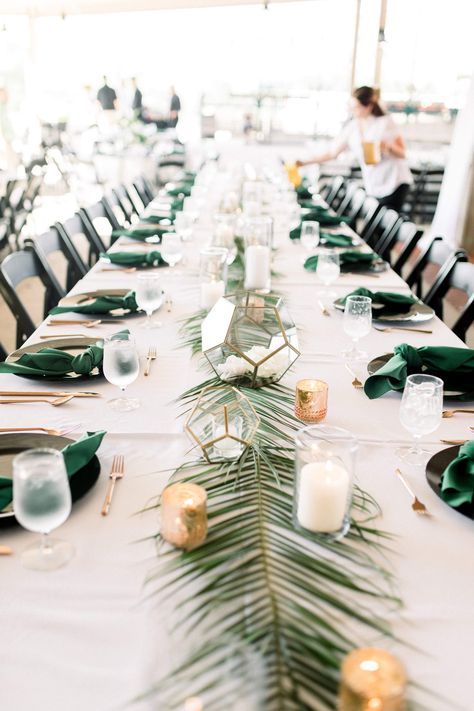 Palm Leaf Table Runner - by Belli Fiori, St. Louis Wedding Florist Palm Leaves Table Runner, Tropical Wedding Centerpieces, Beach Wedding Tables, Tropical Wedding Theme, Palm Wedding, Beach Inspiration, Dream Beach Wedding, Beach Wedding Centerpieces, Beachy Wedding