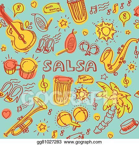 Clip Art Vector - Salsa cuban music and dance illustration with musical instruments, palms, etc. . Stock EPS gg81027283 - GoGraph Cuban Salsa, Musica Salsa, Cuban Music, Salsa Music, Diy Photo Book, Music And Dance, Music Illustration, Festival Inspiration, Salsa Dancing