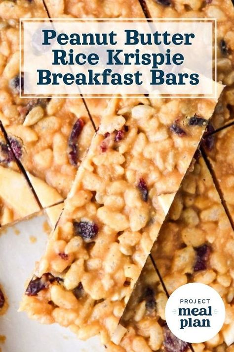 Peanut Butter Breakfast Bar, Peanut Butter Rice Crispies, Rice Krispie Bars, Peanut Butter Rice Krispies, Breakfast Bars Recipe, Energy Bars Recipe, Peanut Butter Snacks, Rice Crisps, Loaded Sweet Potato