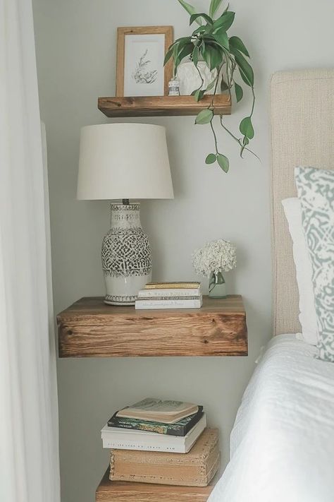 "Transform your bedroom with the functionality of DIY Floating Nightstands! 🛠️🛏️ Ideal for adding style without taking up floor space. 🌿✨ #DIYFurniture #FloatingNightstand #HomeProjects" Floating Nightstand Diy, Floating Nightstands, Diy Nightstand, Attic Rooms, Small Space Solutions, Floor Space, Floating Nightstand, Home Bedroom, Home Projects