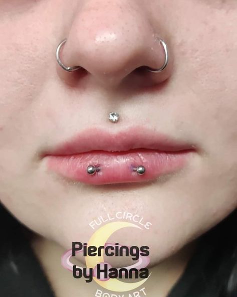 Inside Lip Piercing, Horizontal Lip Piercing, Piercing Lip, Different Ear Piercings, Face Piercings, Piercings Unique, Piercing Ideas, Random Ideas, Lip Piercing