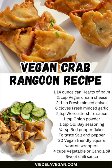 Vegan Crab Rangoon Recipe Vegan Crab Rangoon Dip, Dairy Free Crab Rangoon, Vegetarian Crab Rangoon, Vegan Crab Rangoon, Catering Appetizers, Rangoon Recipe, Crab Rangoon Recipe, Alpha Gal, Vegan Crab