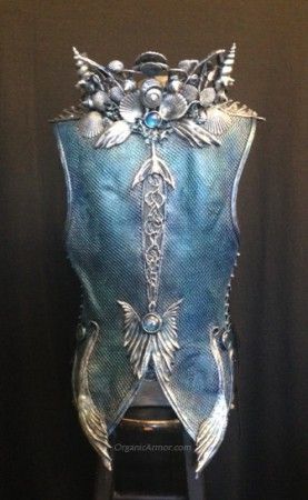 Merman mervest back. #MermaidBride #MermanGroon #MythicalBride Ocean Armor, Mermaid Trident, Fairy Armor, Poseidon Costume, Organic Armor, Mermaid Bride, Good Pics, Fitted Vest, Mermaids And Mermen