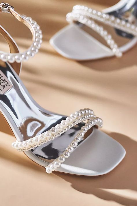 Wedding & Bridal Shoes | Anthropologie Bridal Nails, Badgley Mischka Bridal Shoes, White Heels Wedding, Badgley Mischka Bridal, Reception Shoes, Bride Heels, Pearl Wedding Shoes, Ivory Wedding Shoes, Anthropologie Wedding