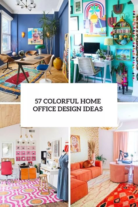 Office Colorful Design, Funky Home Office Ideas, Colorful Minimalist Office, Bright Home Office Ideas, Colorful Boho Office, Bold Office Colors, Maximalist Office Space, Fun Home Office Design, Home Office Colorful