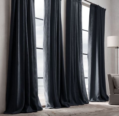 11+Celebrity+Secrets+to+Making+Your+Home+Look+More+Luxurious+via+@MyDomaine Linen Drapery, Blue Curtains, Small Windows, Curtain Patterns, Linen Curtains, Celebrity Houses, Curtain Panels, A Living Room, Curtain Fabric