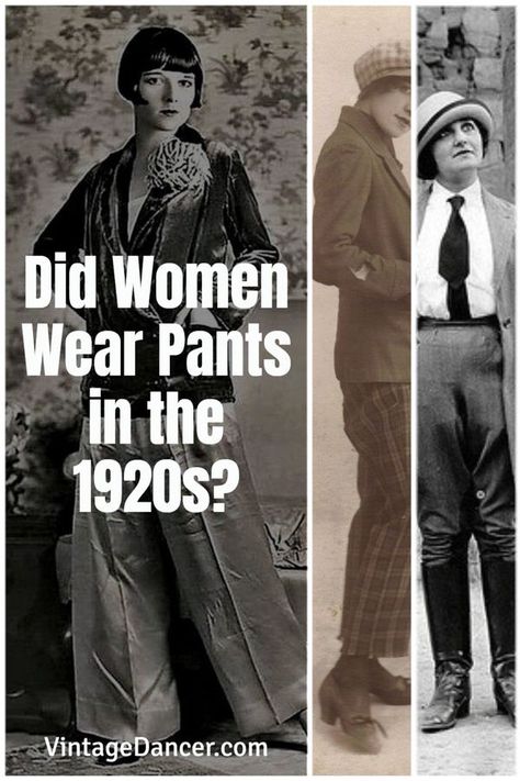 1920s pants women trousers girls. Did women wear pants in the 1920? Breechers, knickers, jodphurs, palazzo pants, jeans, and trousers history. 1920s fashion 20s roaring twenties Gatsby era - at vintagedancer.com Women In Pants 1920s, 1920 Pants Women, 1920s Fashion Trousers Women, 20s Pants Women, Womens 20s Fashion, Women’s 1920’s Fashion, 1920s Womens Fashion Pants, 1920 Women's Fashion Roaring 20s, Great Gatsby Outfits For Women Pants