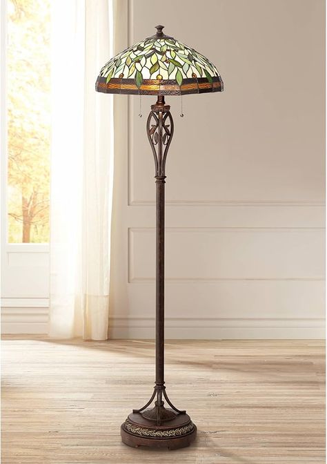 Robert Louis Tiffany Leaf and Vine II Traditional Victorian Tiffany Style Floor Standing Lamp 60" Tall Bronze Gold Amber Green Stained Glass Dome Shade Decor for Living Room Reading House Bedroom - Amazon.com Lodge Style Living Room, Stained Glass Floor Lamp, Tiffany Style Floor Lamps, Floor Standing Lamp, Tiffany Floor Lamp, Bronze Floor Lamp, Traditional Floor Lamps, Floor Lamp Base, Glass Floor Lamp