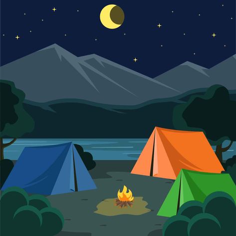 Download Night Camping Illustration Vector Vector Art. Choose from over a million free vectors, clipart graphics, vector art images, design templates, and illustrations created by artists worldwide! Camping Background, Beautiful Camping, Camping Illustration, Vector Illustration People, Fire Night, Aesthetic Camping, Camping Icons, Night Camping, Camping Clipart