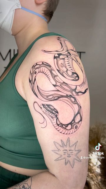 Ball Python Tattoo, Python Tattoo, Ball Python Snake, Portland Tattoo, Tattoos 2024, Shoulder Tats, Snake Head, Python Snake, Snake Art