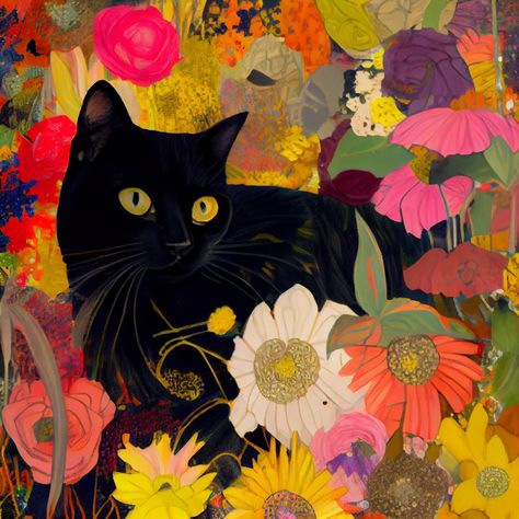 Gustav Klimt Garden Style Cat Print Klimt Flowers Cat Poster - Etsy Klimt Garden, Klimt Flowers, Funny Black Cat, Poster Funny, Cat Poster, Black Cat Art, Cat Air, Arte Inspo, Cat Posters