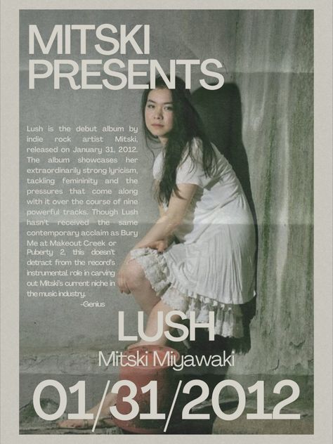 Lush Poster Mitski, Mitski Lush Poster, Vintage Mitski Poster, Mitski Prints, Mitski Album Poster, Mitski Homescreen, Last Words Of A Shooting Star Mitski, Vintage Room Posters, Mitski Poster Prints