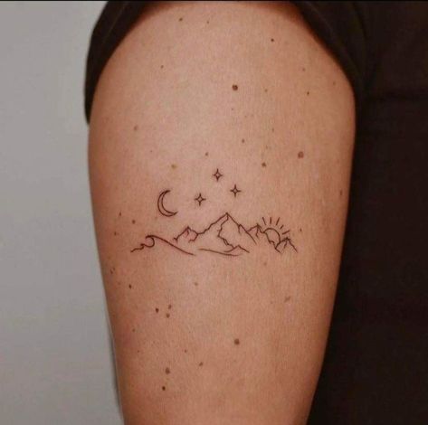 Nc Mountains Tattoo, Star And Ocean Tattoo, Denver Tattoo, Mountain Tattoo Ideas, Moutain Tattoos, Small Nature Tattoo, Small Mountain Tattoo, 27 Tattoo, Friendship Tattoo