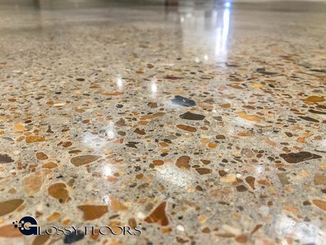 What's The Difference Between Terrazzo and Polished Concrete Diy Terrazzo Floor, Terrazo Flooring, Polished Cement Floors, Diy Terrazzo, Exposed Aggregate Concrete, Aggregate Concrete, Polished Concrete Floors, Concrete Terrazzo, Porch Tile