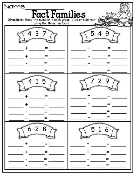 Printable Fact Family Worksheet | K5 Worksheets Fact Families First Grade, First Grade Addition, Fact Family Worksheet, Family Worksheets, Math Fact Worksheets, Classroom Assessment, Free Printable Math Worksheets, Family Worksheet, Learning Lessons