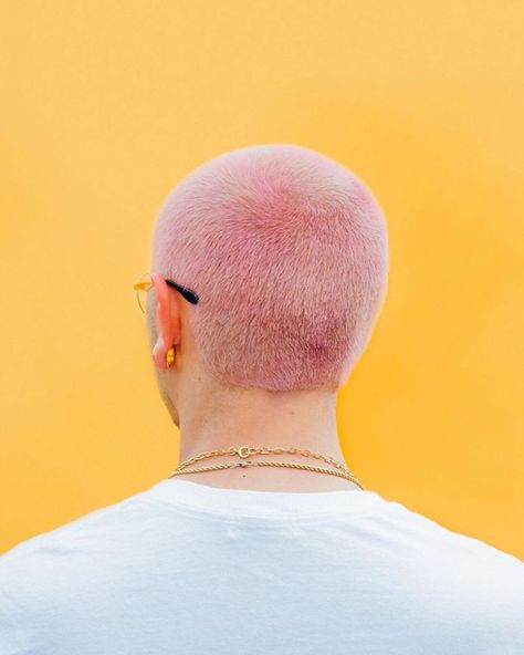 Hair Color Man, Pink Short Hair Men, Buzz Haircut Men Dyed, Pink Buzzcut Men, Pink Buzzed Hair Men, Pink Hair Men, Buzz Cut Men Dyed, Hot Pink Buzzcut, Men’s Dyed Buzzcut